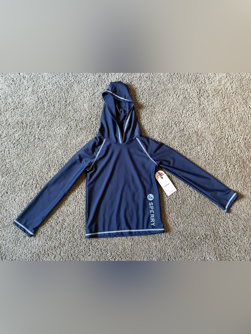 Sperry Long Sleeve Hooded Dark Blue Shirt UPF +50 Boys Size 6 NWT Stretch